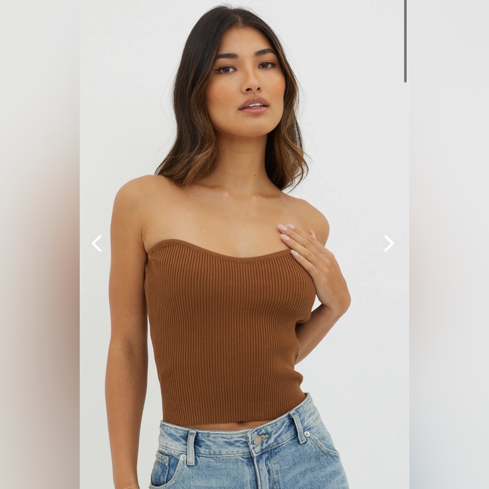 Selfie Leslie Medium Flora Strapless Knit Top Chocolate Brown Saints & Secrets
